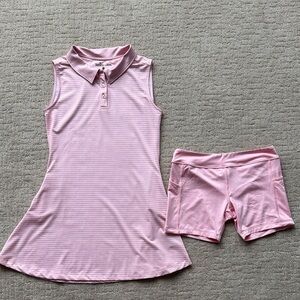 Girl’s Pink Striped Sleeveless Golf Dress and Shorts Set - size large